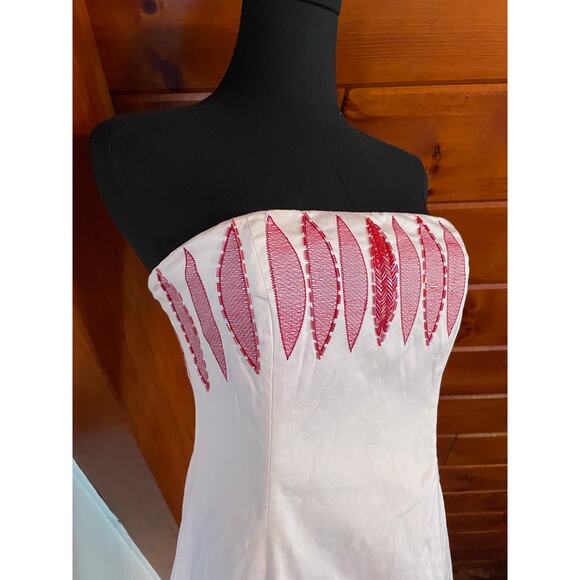 Coast Hand Beaded Cotton Blend White Strapless Tube Dress sz 8 - Picture 2 of 10